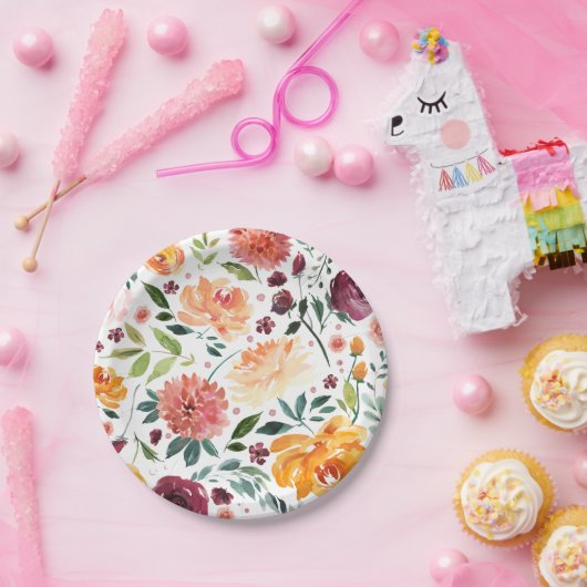 Wasserfarben Herbstblüten fallen botanisches Muste Pappteller (Party)