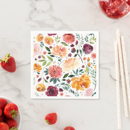 Wasserfarben Herbstblüten fallen botanisches Muste Serviette (Beispiel)