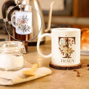 Wasserfarben Herbstfloral Initial T Kaffeetasse
