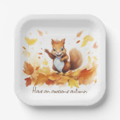 Wasserfarben-Herbsthörnchen mit Blätter Pappteller (Vorderseite)