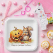 Wasserfarben-Herbsthörnchen mit Jack-o-Laterne Pappteller (Party)