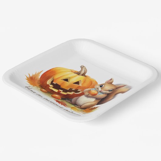 Wasserfarben-Herbsthörnchen mit Jack-o-Laterne Pappteller (Gewinkelt)