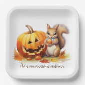 Wasserfarben-Herbsthörnchen mit Jack-o-Laterne Pappteller (Vorderseite)