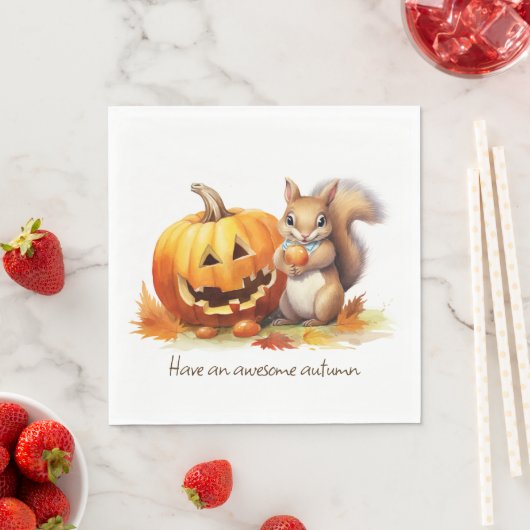 Wasserfarben-Herbsthörnchen mit Jack-o-Laterne Serviette (Beispiel)