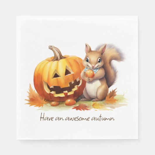 Wasserfarben-Herbsthörnchen mit Jack-o-Laterne Serviette (Vorderseite)