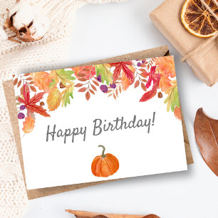 Wasserfarben-Herbstlaub Mit Kürbis-Geburtstag Karte