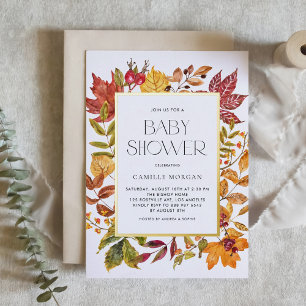 Wasserfarben-Herbstlaub-Rahmen Baby Shower Einladu Folieneinladung