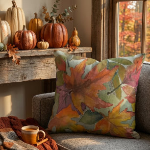 Wasserfarben-Herbstlaub-Wurfkissen Kissen