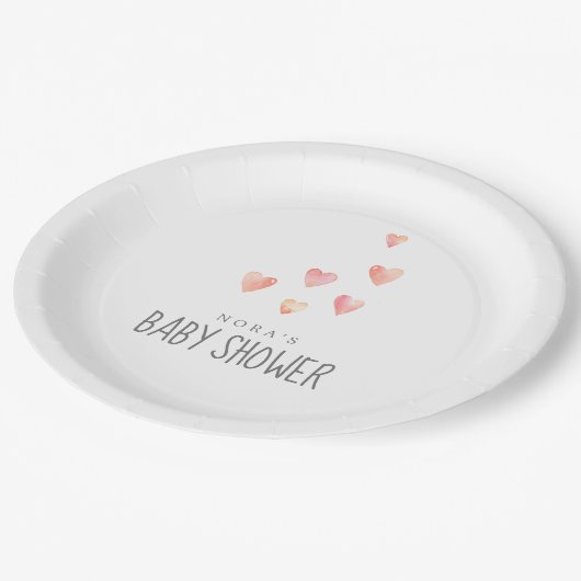 Wasserfarben-Herz-Girl-Babydusche Papierplatte Pappteller (Schrägansicht)