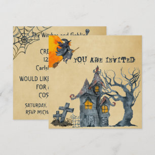 Wasserfarben-Hexen-Goblin-Halloween-Kostenüm-Party Einladung