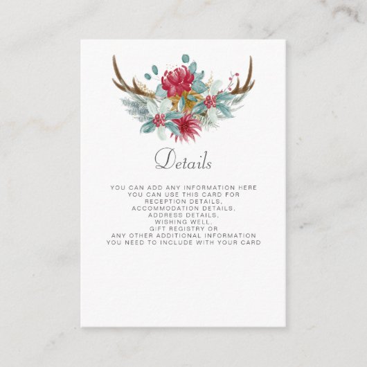 Wasserfarben-Hirsch-Blumenkiefer Winterhochzeit Begleitkarte (Vorderseite)