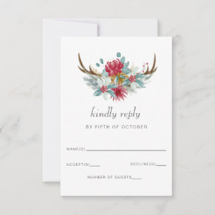 Wasserfarben-Hirsch-Blumenkiefer Winterhochzeit RSVP Karte