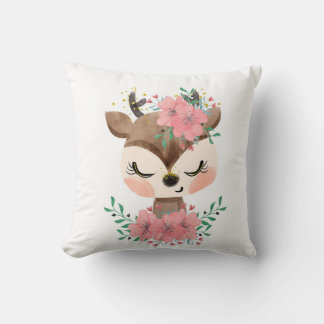 Wasserfarben-Hirsch mit Florals-Kissen Kissen
