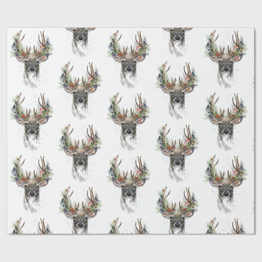 Wasserfarben Hirsch mit Weihnachtsfeindlichkeit Geschenkpapier (Flach)