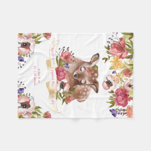 Wasserfarben Hirsch Personalisierte Geburt Fleecedecke (Vorderseite (Horizontal))