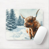 Wasserfarben-Hochland-Kuh-Winterlandschaft Mousepad (Mit Mouse)