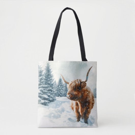 Wasserfarben-Hochland-Kuh-Winterlandschaft Tasche (Vorderseite)