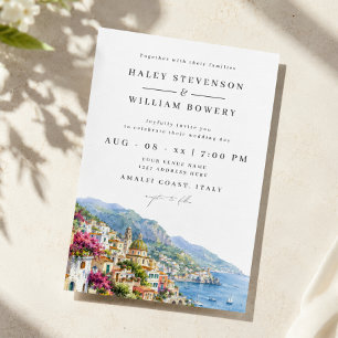 Wasserfarben-Hochzeit auf der Amalfi-Küste in Ital Einladung