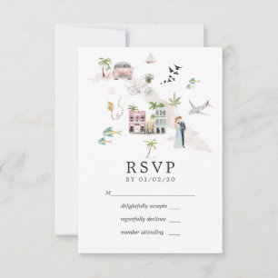 Wasserfarben Hochzeit auf Kuba RSVP Karte