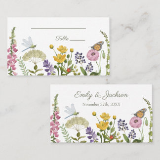 Wasserfarben-Hochzeit mit Wildblumen, Schmetterlin Platzkarte