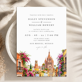Wasserfarben-Hochzeit San Miguel Mexiko Destinatio Einladung