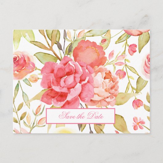 Wasserfarben-Hochzeit Save the Date Postkarte (Vorderseite)