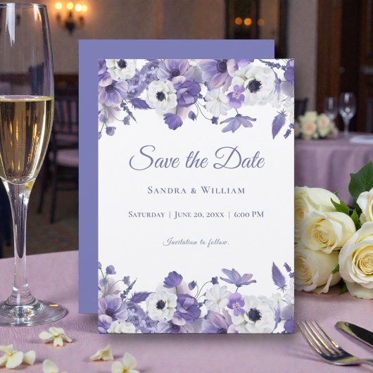 Wasserfarben-Hochzeit Veilchen-Blumen Save-the-Dat Einladung