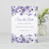 Wasserfarben-Hochzeit Veilchen-Blumen Save-the-Dat Einladung (Stehend Vorderseite)