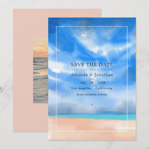 Wasserfarben Hochzeitsfoto Strand Sommer Save The  Date