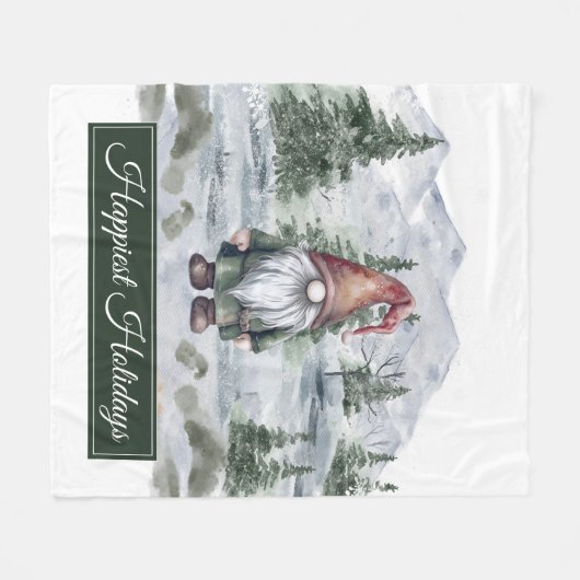 Wasserfarben Holiday Gnome Fleece Blankon (Vorderseite (Horizontal))