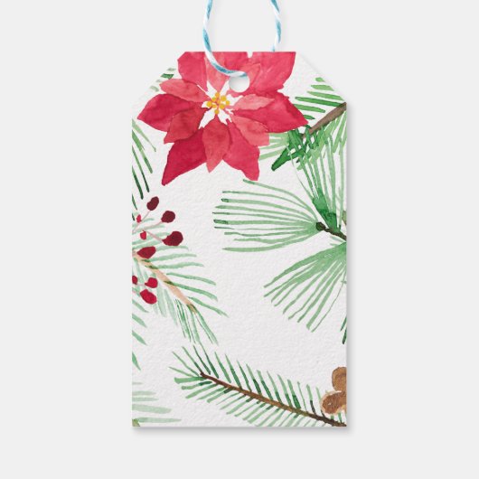 Wasserfarben Holiday Wiederholung Muster Poinsetti Geschenkanhänger (Rückseite)