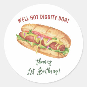 Wasserfarben-Hot-Dog-Kindergeburtstag Runder Aufkleber