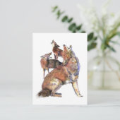 Wasserfarben Howling Coyotes Tierart Postkarte (Stehend Vorderseite)