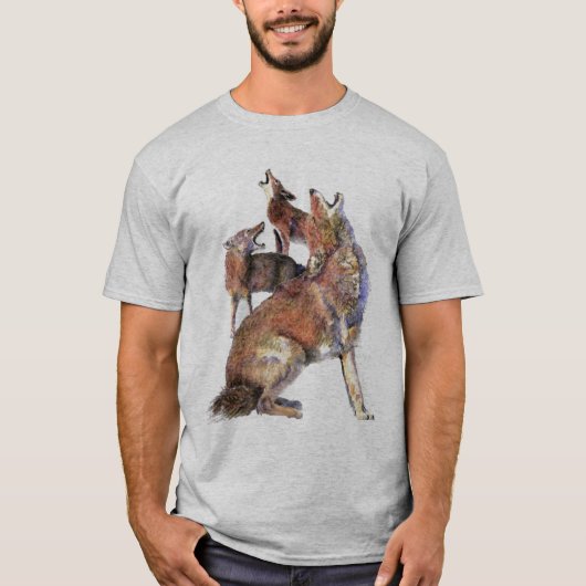 Wasserfarben Howling Coyotes Tierart T-Shirt (Vorderseite)