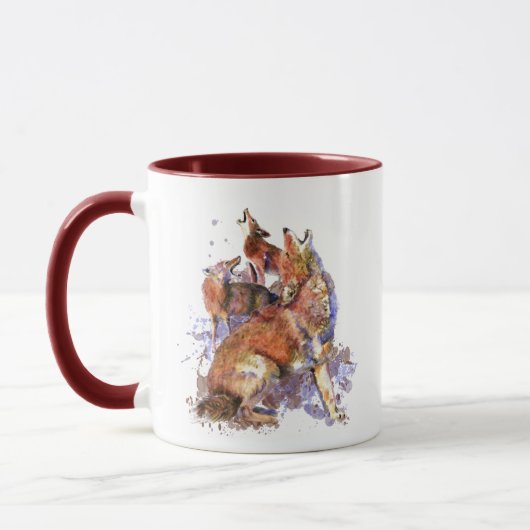 Wasserfarben Howling Coyotes Tierart Tasse (Links)