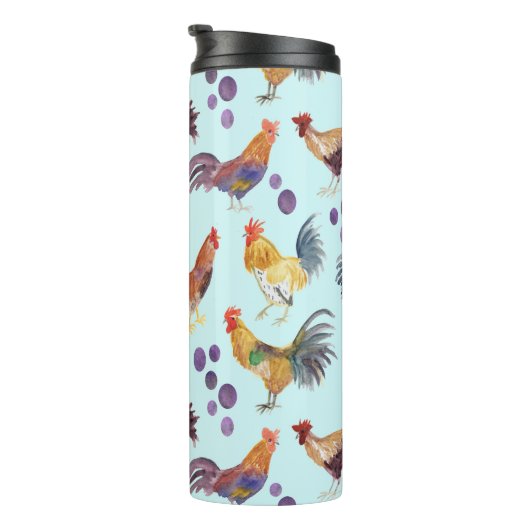 Wasserfarben Hühner Eier Barnyard Hühner Lila Blau Thermosbecher (Nach rechts gedreht)