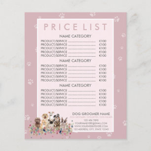 Wasserfarben-Hundepfleger Pink Preisliste Flyer