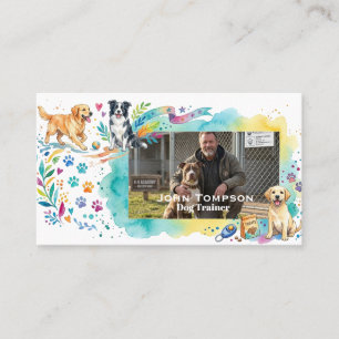 Wasserfarben-Hundetrainer-Geschäftskarte mit Foto Visitenkarte