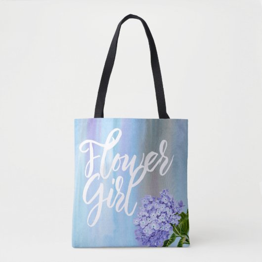 Wasserfarben-Hydrangea-Blumenmädchen mit dem Namen Tasche (Vorderseite)