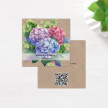Wasserfarben-Hydrangea mit QR-Code-Visitenkarten