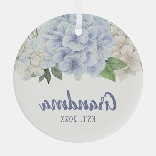 Wasserfarben Hydrangea New Oma Ornament Aus Glas (Rückseite)