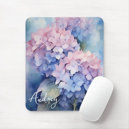 Wasserfarben-Hydrangea rosa Lila Namensvorlage Mousepad (Mit Mouse)