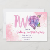 Wasserfarben-Hydrangea-Sekunde Geburtstag Einladung (Vorderseite)