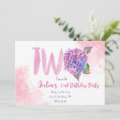 Wasserfarben-Hydrangea-Sekunde Geburtstag Einladung (Stehend Vorderseite)