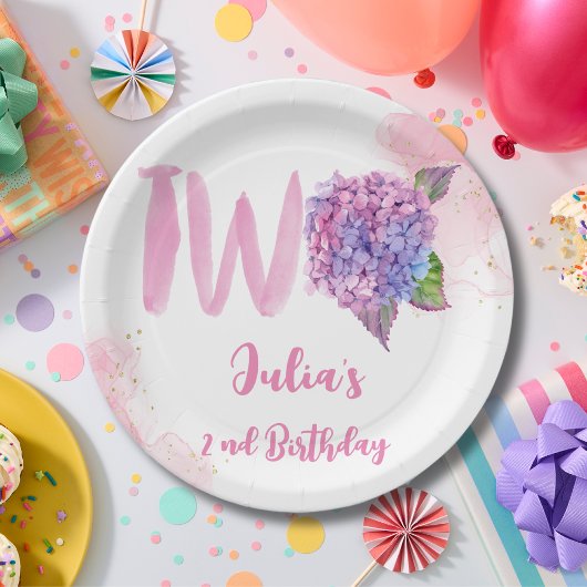 Wasserfarben-Hydrangea-Sekunde Geburtstag Pappteller