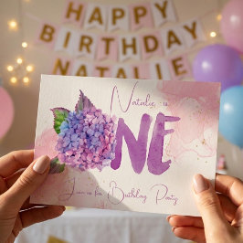 Wasserfarben-Hydrangea zum ersten Geburtstag Einla Einladung