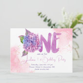 Wasserfarben-Hydrangea zum ersten Geburtstag Einladung (Stehend Vorderseite)