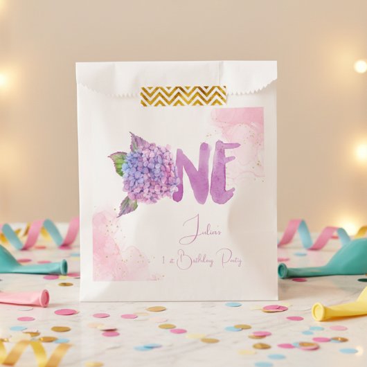 Wasserfarben-Hydrangea zum ersten Geburtstag Geschenktütchen