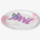 Wasserfarben-Hydrangea zum ersten Geburtstag Pappteller (Schrägansicht)