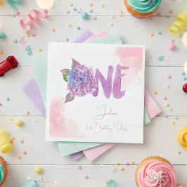 Wasserfarben-Hydrangea zum ersten Geburtstag Serviette